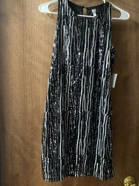 B. Darlin Black & Silver Sequin Mini Dress - Sleeveless Evening Cocktail Dress